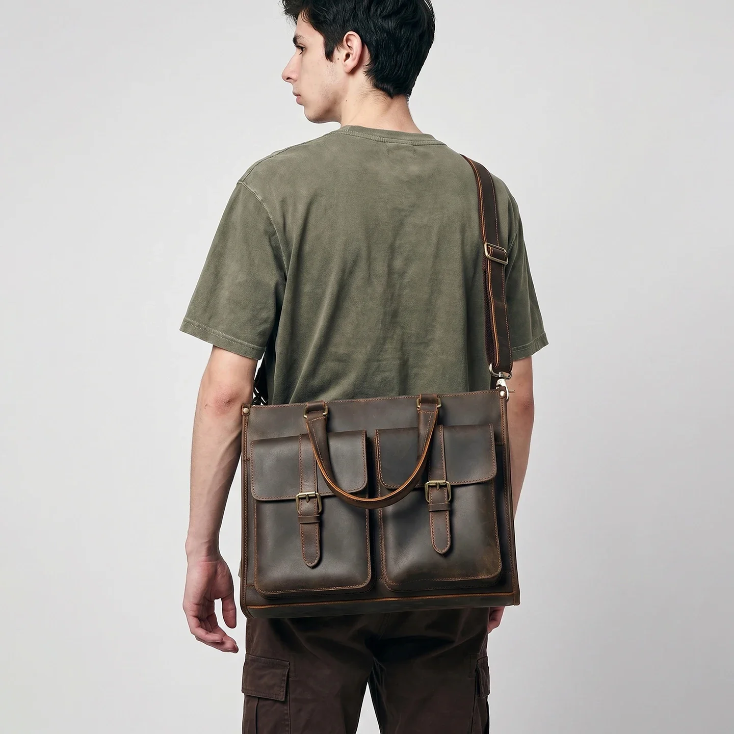 Leather Work Laptop Bag - Винтажная мужская сумка-мессенджер из натуральной кожи