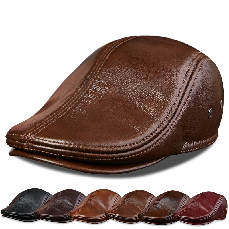 Leather Work Hat - Мужские береты из натуральной яловой кожи,