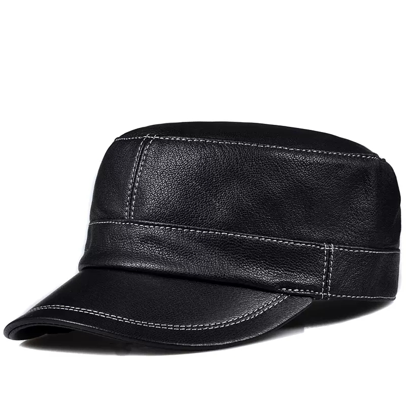 Leather Work Hat - Модная плоская кепка из овечьей кожи,