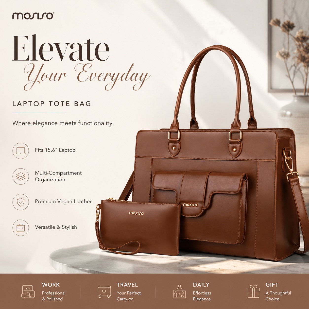 Сумка-портфель MOSISO для ноут – обзор и цена Leather Work Laptop Bag